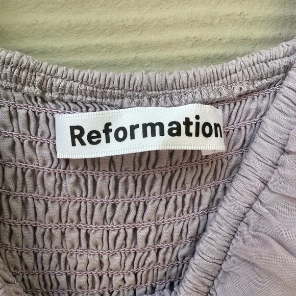 REFORMATION Noreen Smocked Ruffle Dress Midi - Picture 12 of 12